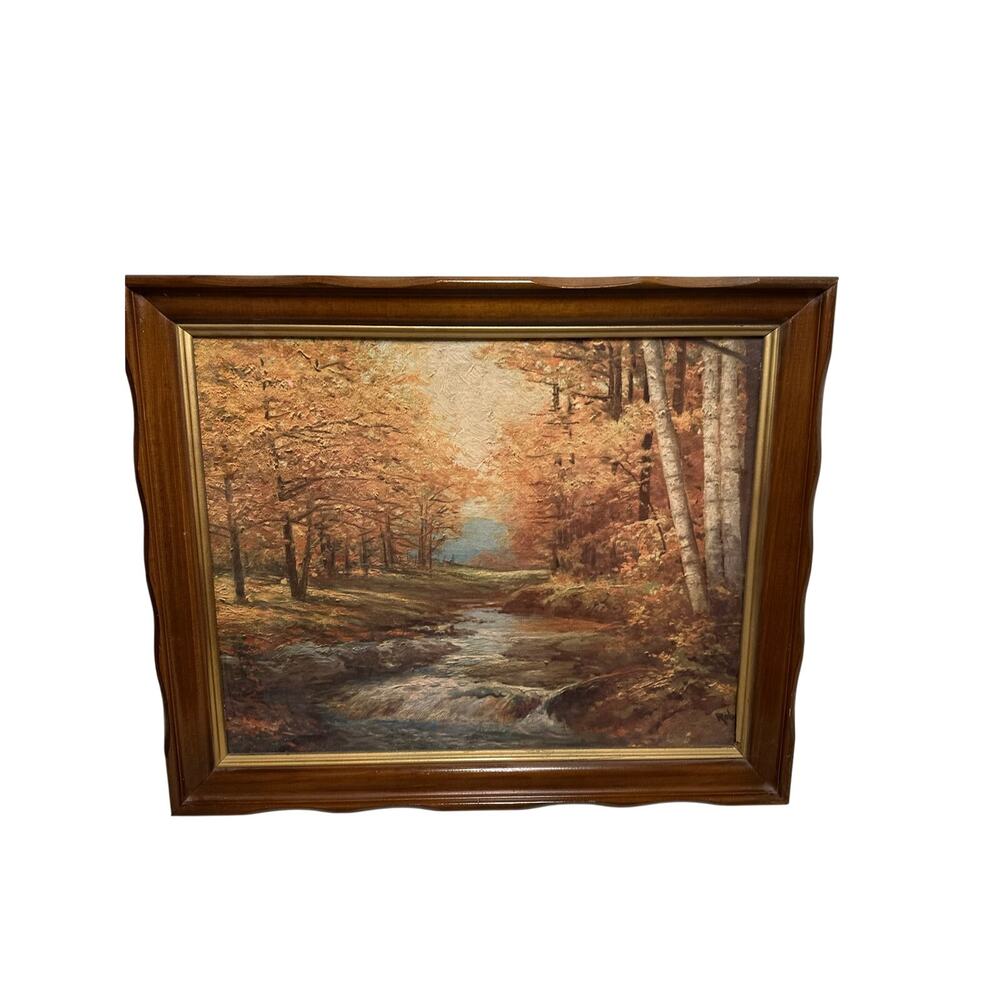 VINTAGE ART Robert Wood Framed art fall autum reproduction print 22” X 18”SIGNED